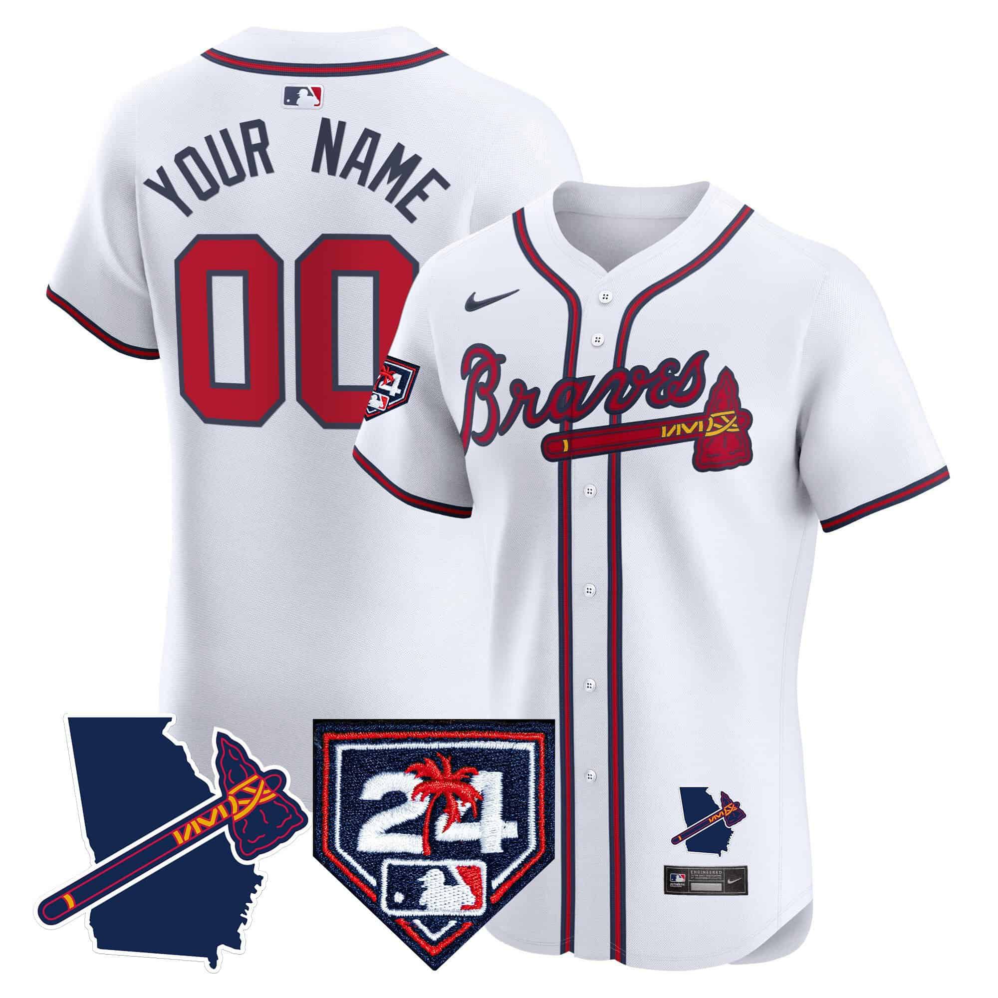 Men Atlanta Braves White Nike 2024 Spring Training & Georgia Patch Vapor Premier Elite Custom MLB Jersey style 1